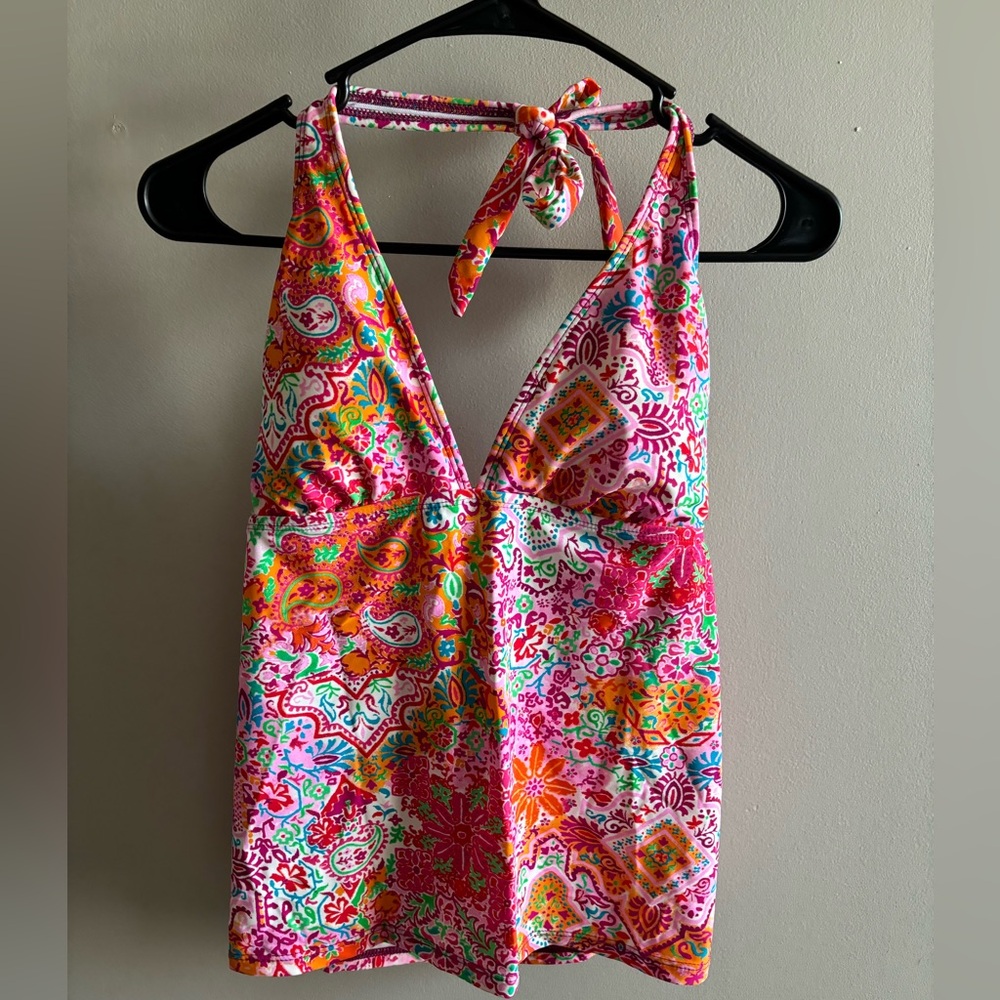 Chaps Women's Multi-Color Halterkini Tankini Top Swimwear